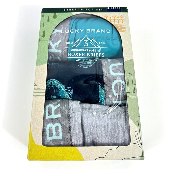 Lucky Brand 3 Pack Men Essential Soft Stretch Boxer Briefs with Fly Pouch Sz XL - Picture 15 of 15